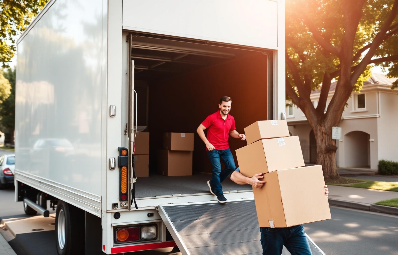 Local Moving removalists carrying boxes from a truck in Melbourne